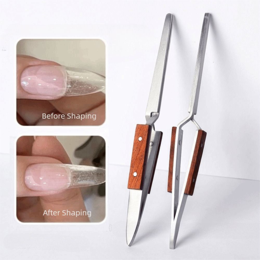 Creative Gel Quick Building Extension Nail Shaping Tweezers Stainless Steel Wooden Handle Curve Pinching Tool Multifunctional Nail Art Shaping Clip Manicure Tools