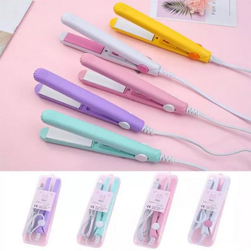 Portable Mini Hair Straightener Ceramic Curling Iron with Storage Box