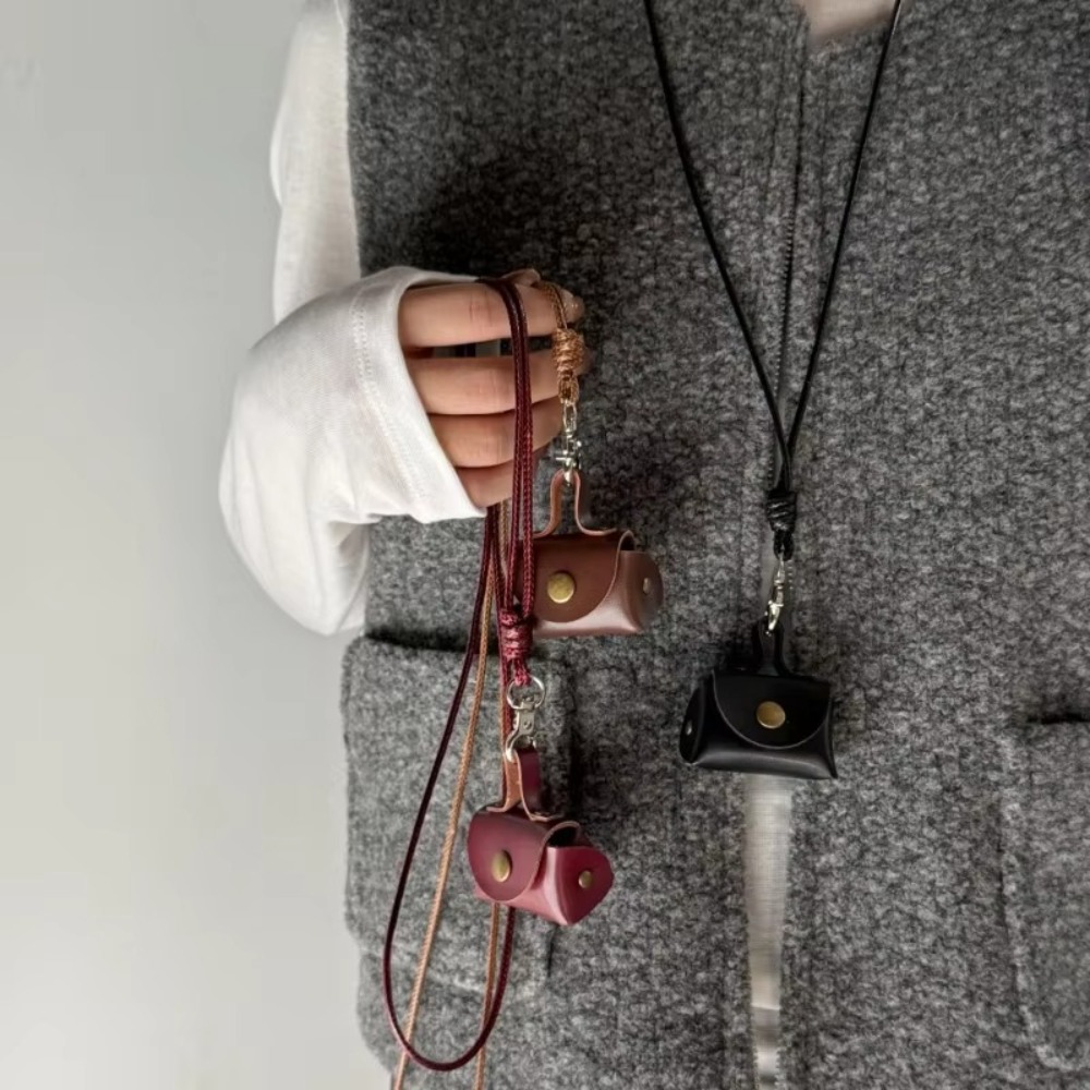 Mini and Compact Leather Hanging Neck Coin Purse Necklace Gifts Pendant Headphone Bag Women Necklace Women