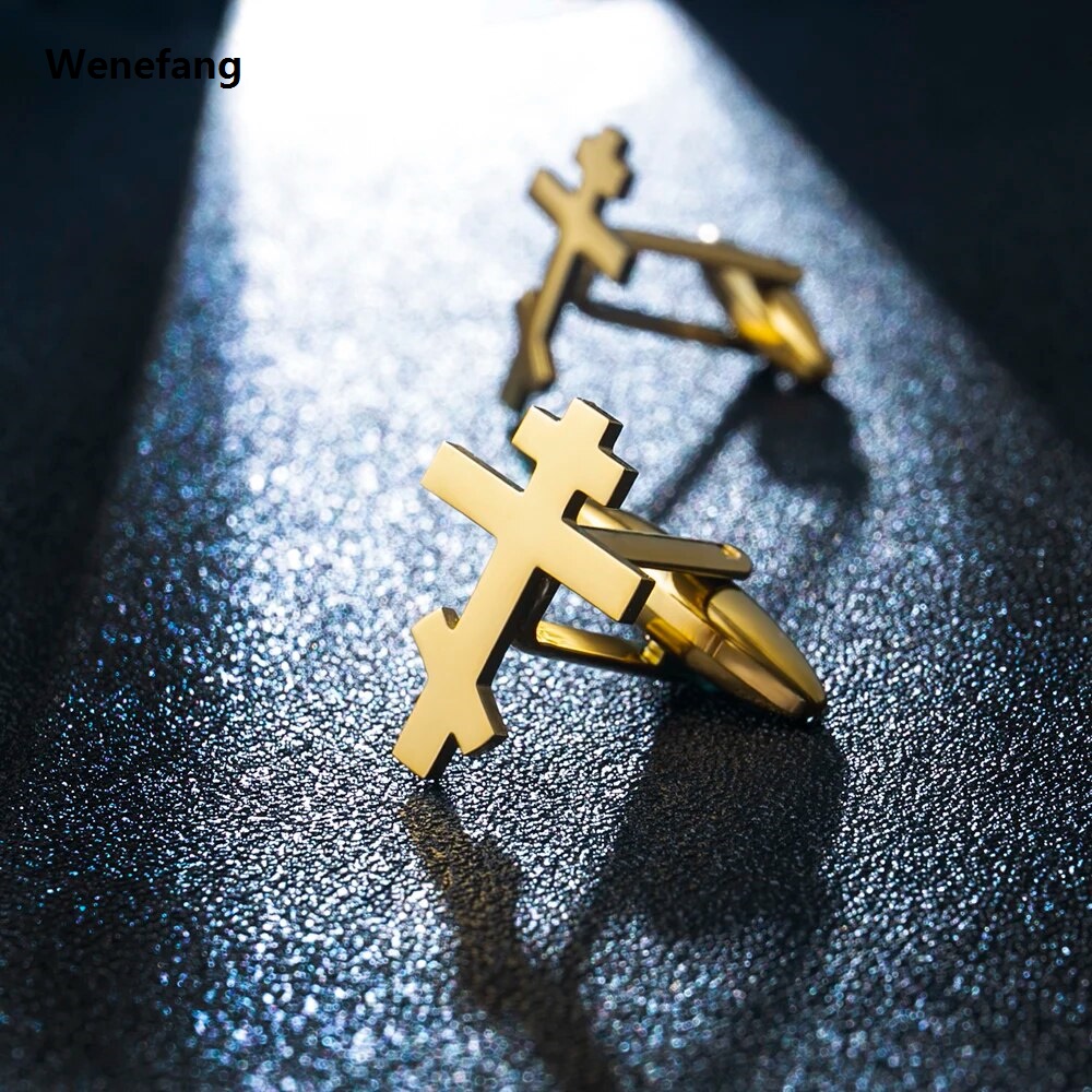 Wenefang Tangula Orthodox Cross Cufflinks for Mens Vintage Religion Faith Jewelry Groom Shirt Buttons Wedding Accessories Best Man Gifts