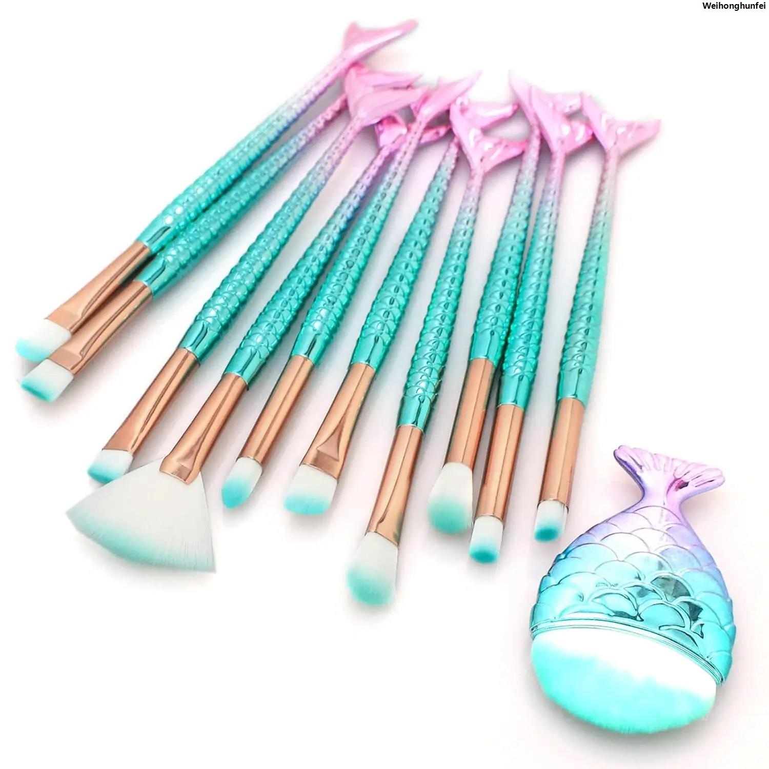 WeihonghunfeiSales promotion 10/11-Piece Mermaid Makeup Brush Set - Creative Cute Cosmetic Kit for Girls, Perfect Birthday Gift