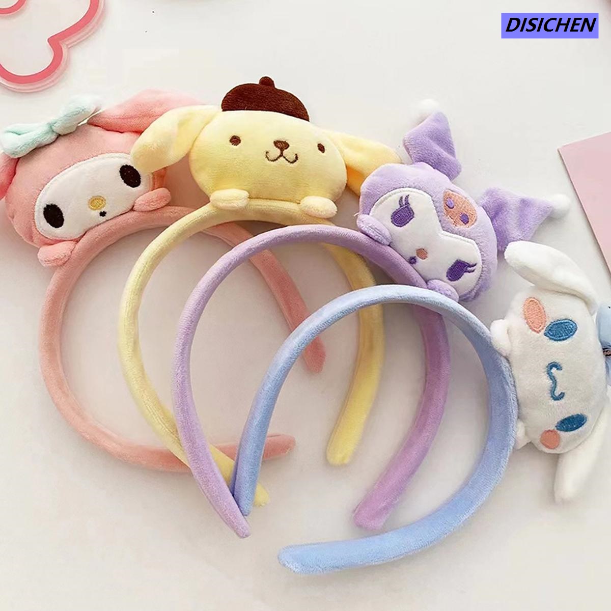 DISICHEN 【 】 Fashion Kawaii Cartoon Cinnamoroll My Melody Kuromi Plushie Headband Cute Makeup Wash Hair Ring Hair Accessories Gifts Cologo