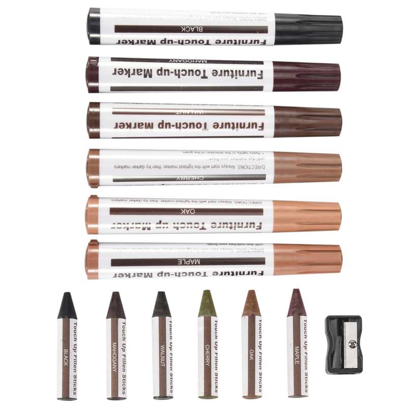 SptrryFurniture Repair Kit Wood Markers - Set of 13 - Markers and Wax Sticks with Sharpener Kit, for Scratches, Wood Floors