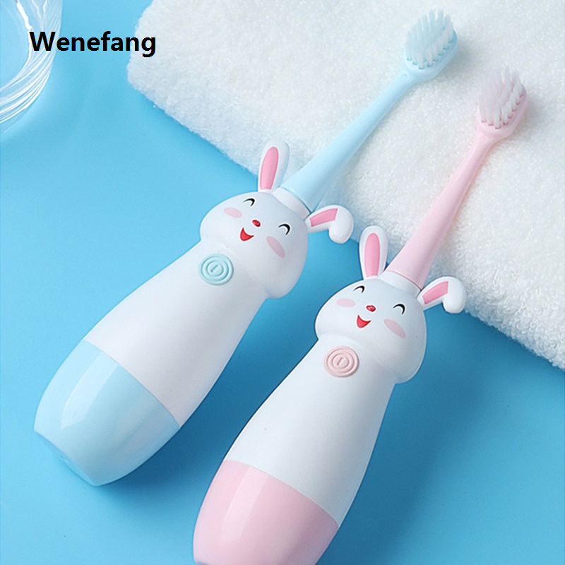 Wenefang New Smart Electric Toothbrush Household Children Rotating Cute Bunny Cartoon Kids Portable Sonic Non-Slip Soft Fur Toothbrush