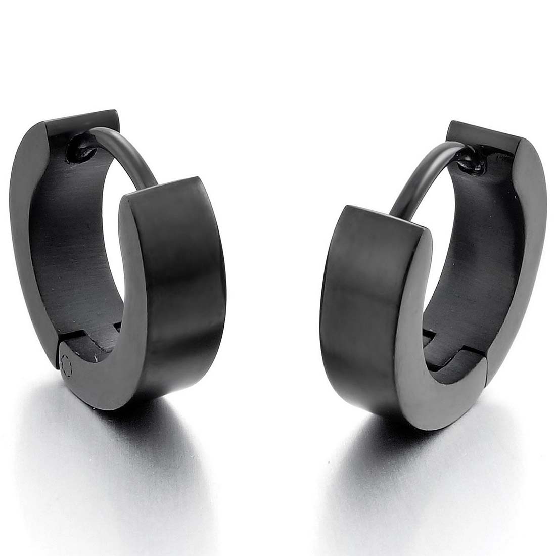 OUMERY Stainless Steel Stallion Hoop Earrings Black Polished Man