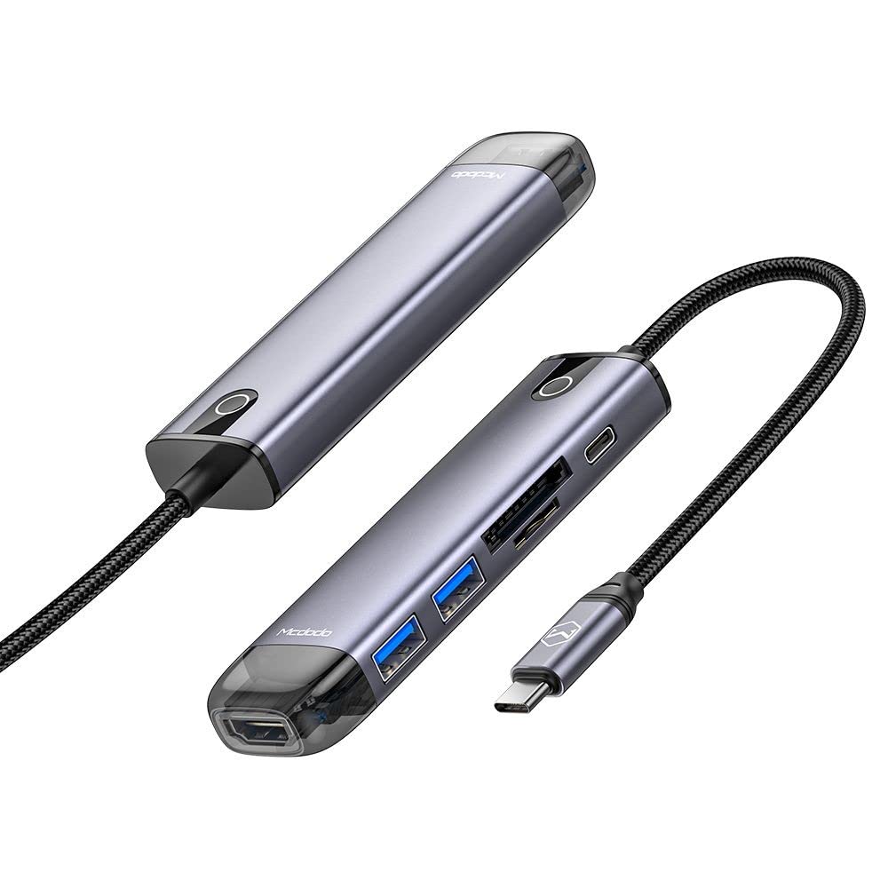 Mcdodo HU-7740 | 6 in 1 HUB - HDMI; USB-A 3.0*2; USB-C(PD 100W); SD/TF Card Slot