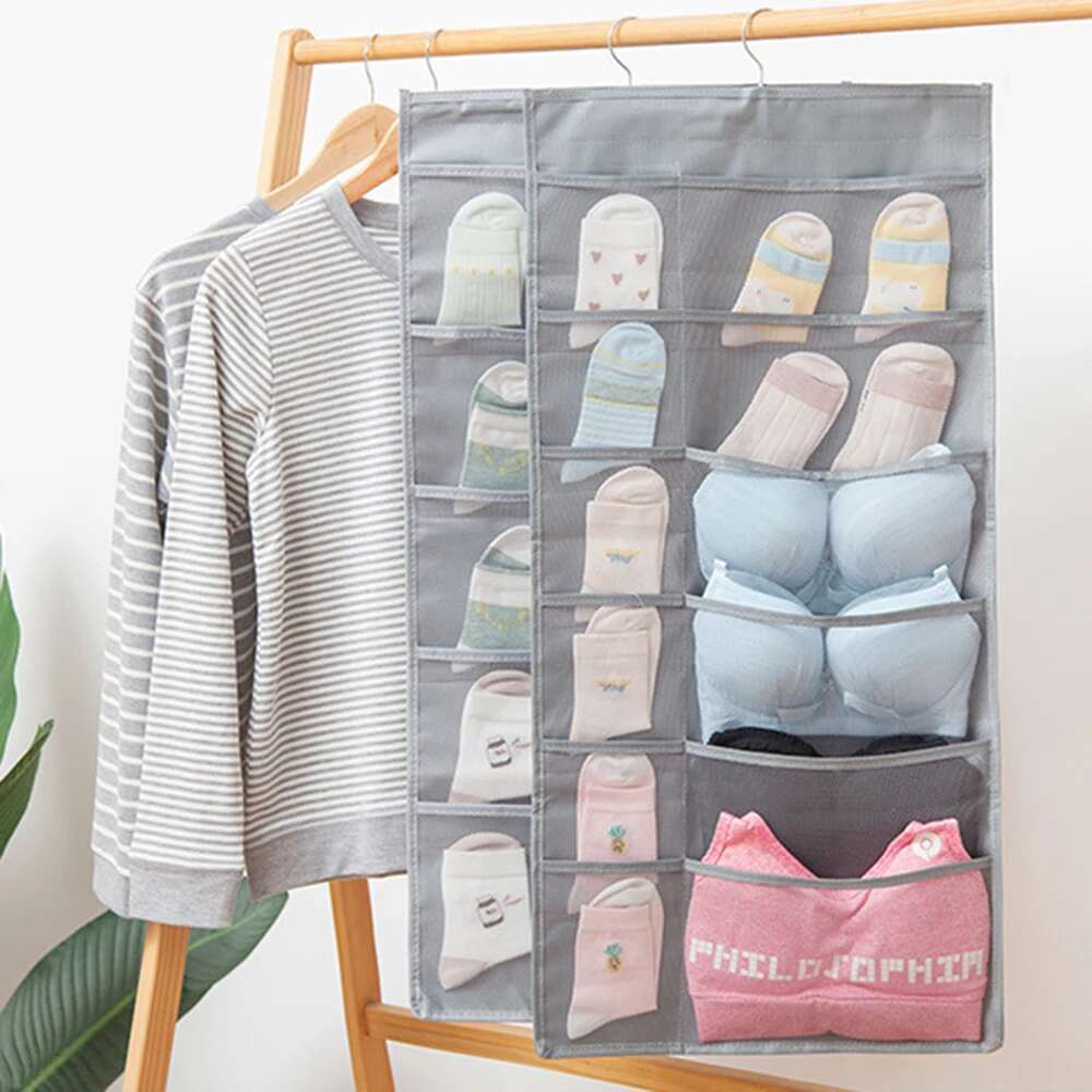 1PC Underwear Household Wall Hanging Sock Wardrobe Double-Sided Storage Bag
