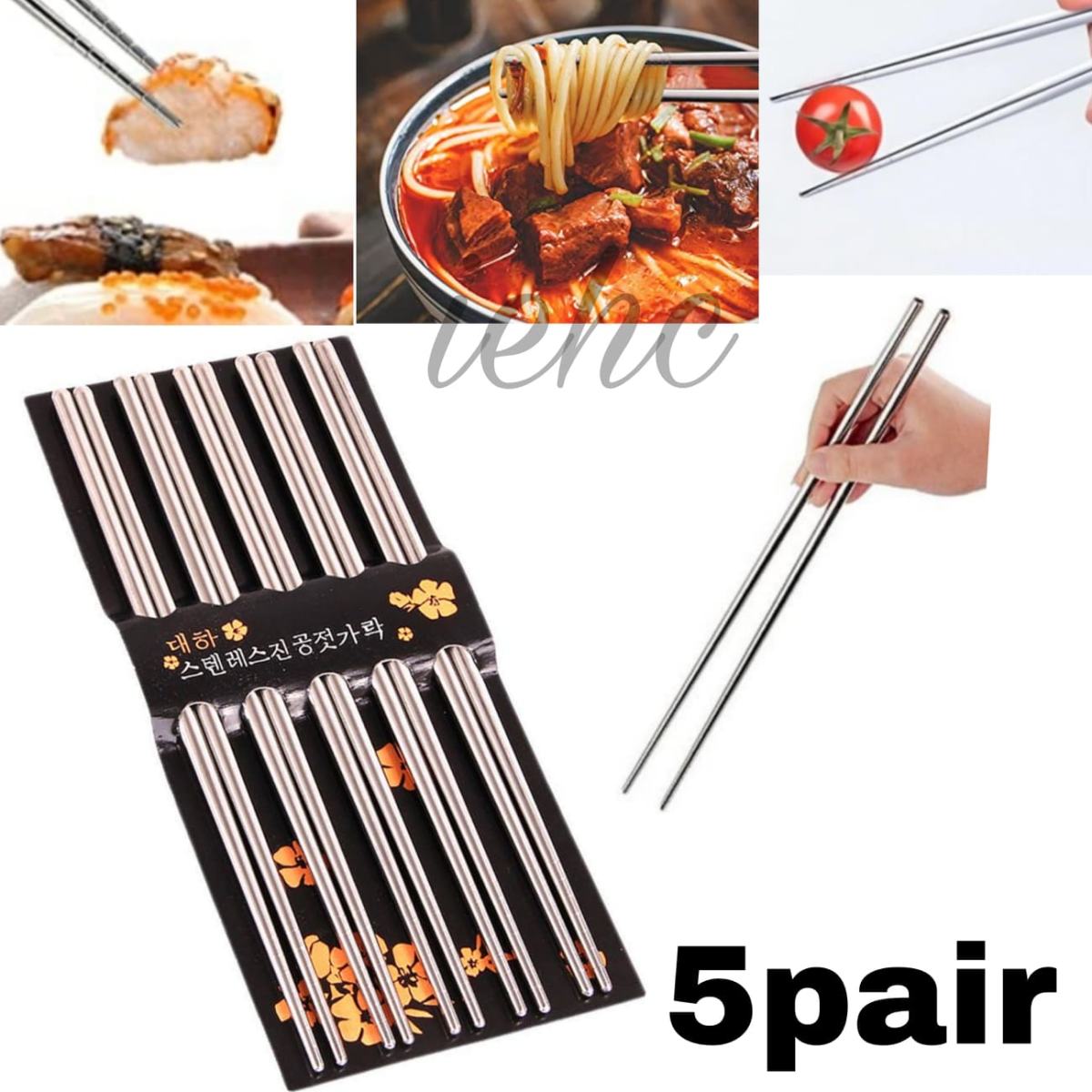 Reusable Korean Chinese Stainless Steel ChopSticks 5 Pair