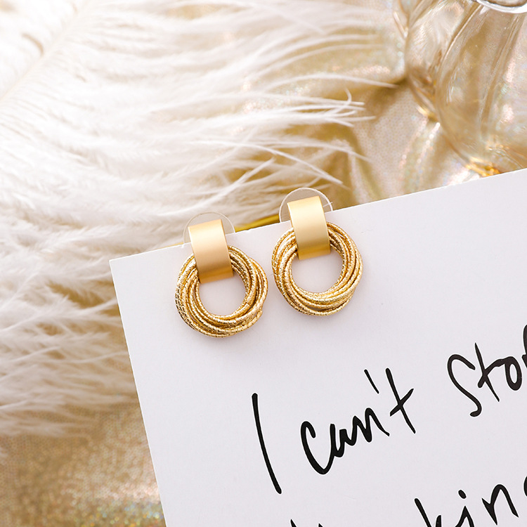 【Happy LifeStore】HUANZHI 2023 New Gold Multi-layer Circle Winding Round Stud Earrings for Wo Girl Party Jewelry