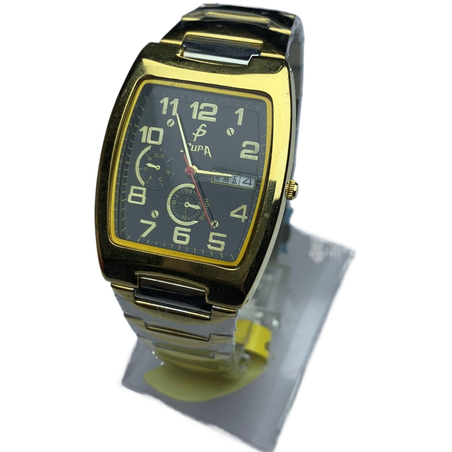New Attractive Design 1,2,3,4 Numbering Square Black Dial Stainless Steel Gold Chain Day Date Function Fashionable Waterproof Watch For Women