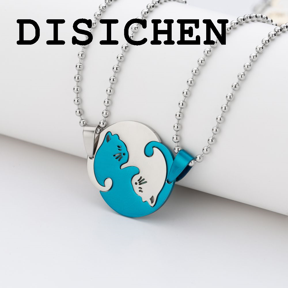 DISICHEN Fifty percent discount 1 Set Couple Charm Cat Pendant Necklace Women Men Stainless Steel Girl Gift Jewelry Set Blue Gold Color Black Wholesale Supply