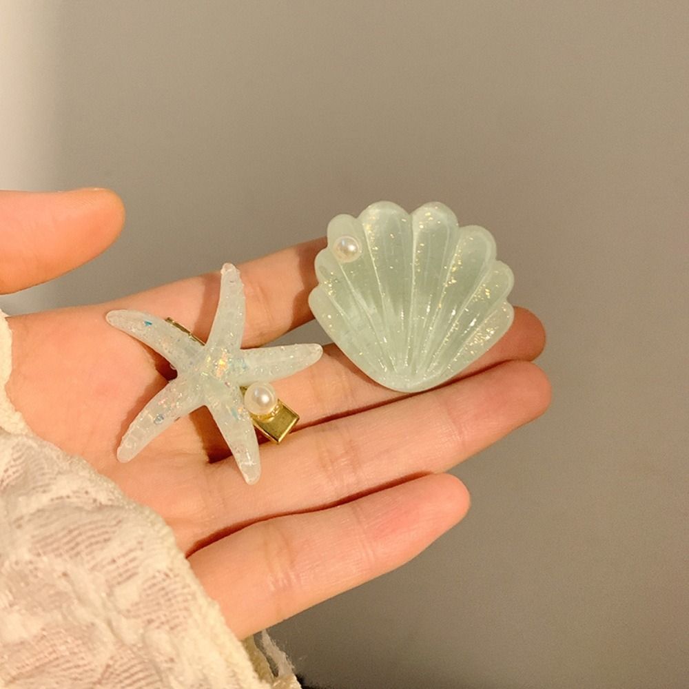 Hairpin Vintage Starfish Hair Clip Sweet Elegant Jelly Shell Hairpin Cute Mint green Sequin Barrettes Beach