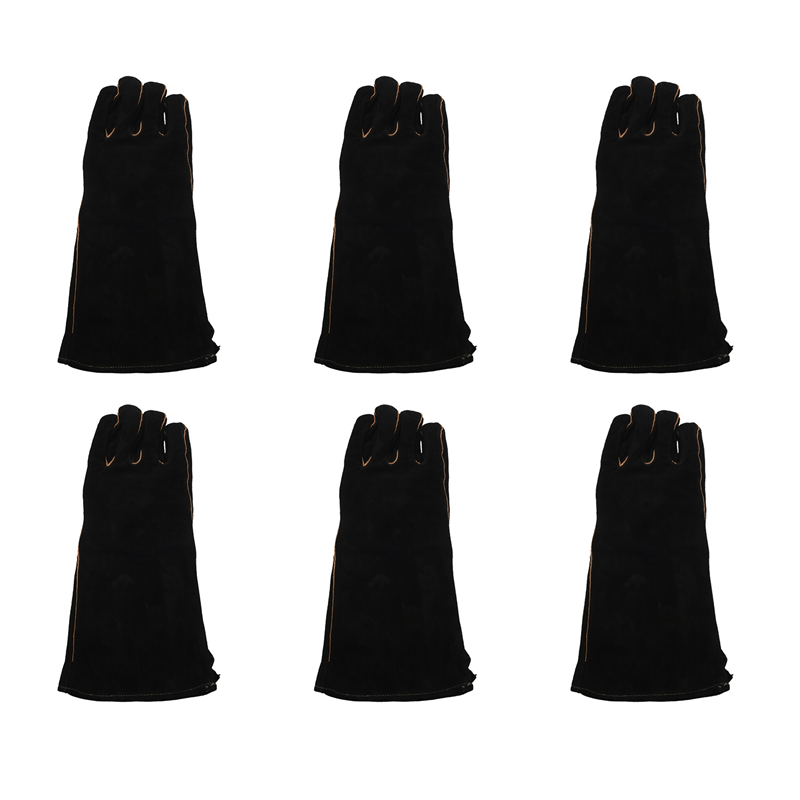 12x Extreme Heat&Fire Resistant Gloves Leather with Stitching,Mitts Perfect for Fireplace,Stove,Oven,Black 16 Inches