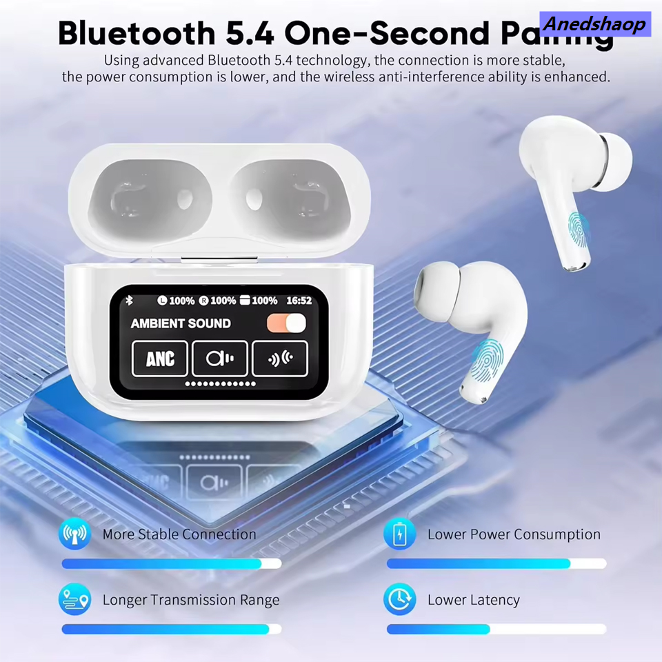 NEW Anedshaop NEW Color Screen Bluetooth Earphones A58 Pro wIth Mic Noise Reduction Original Color Screen in-ear Earbuds Power Display Wireless