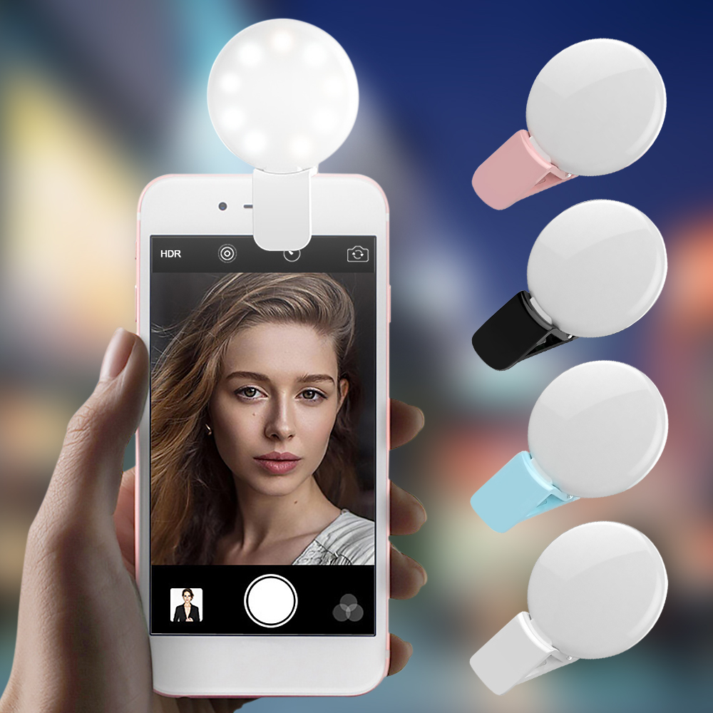 Coolreall Mini Q Selfie Ring Light Portable Flash LED USB Clip Mobile Phone For Night Photography Fill Light For iPhone Samsung