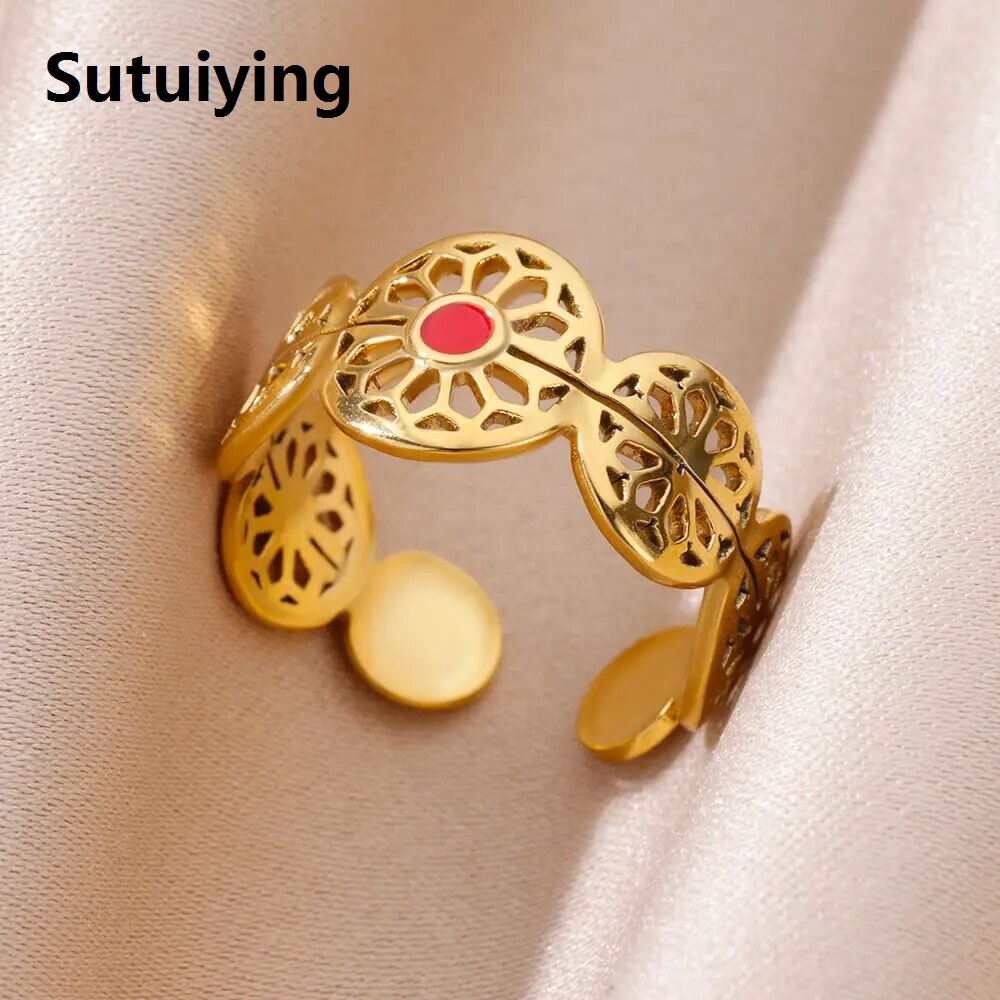 Sutuiying 316L Stainless Steel Rings for Women Nature Opal Stone Gold Color Ring 2023 Trend New Aesthetic Jewelry anillos