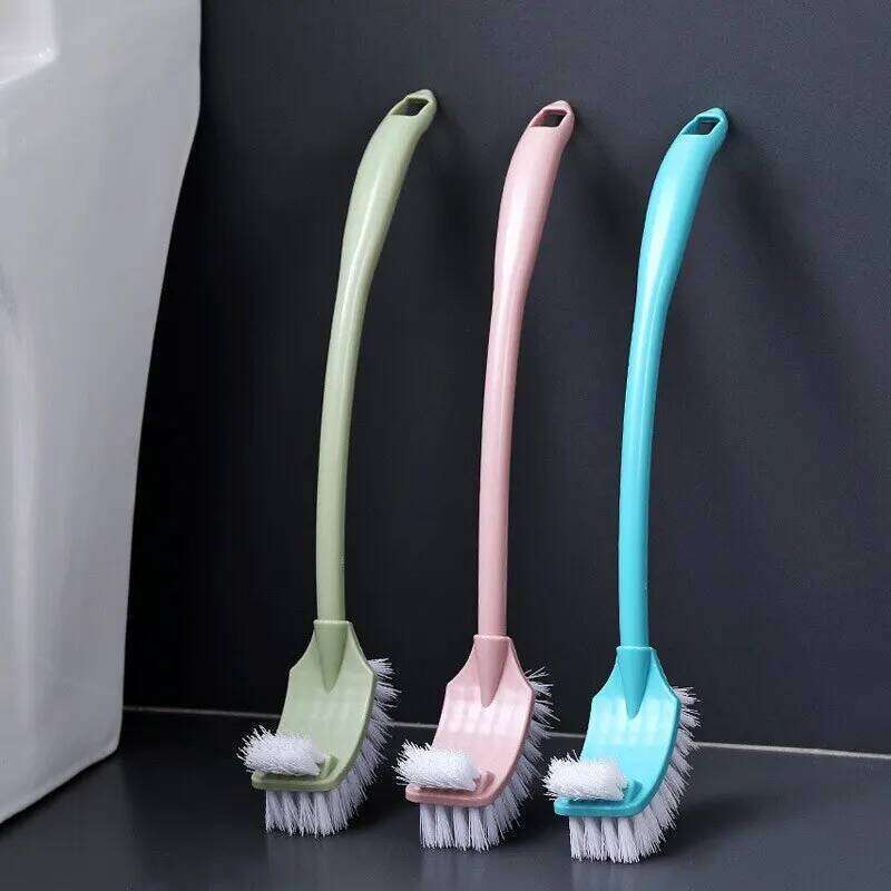 Multi-function Double Head Clean Toilet Soft Hair Plastic Curved Bathroom Cleaning Long Handle Corner Brush