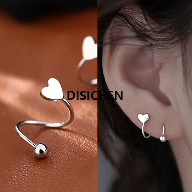 DISICHEN 2 Pieces Stainless Steel Piercing Screw Ball Star Ear Bone Rotating Line Wave Mini Studs Women Unusual Earrings Adjustable Original