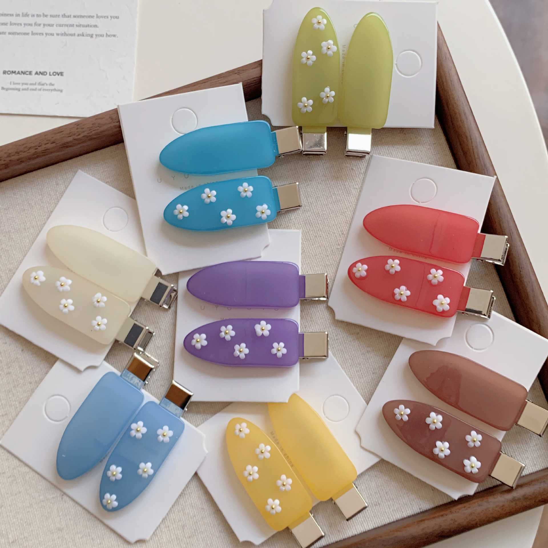 Korean version of the new jelly fresh flower hairpin spring and summer duck beak clip white pair clip sweet and versatile broken hair bang clip
