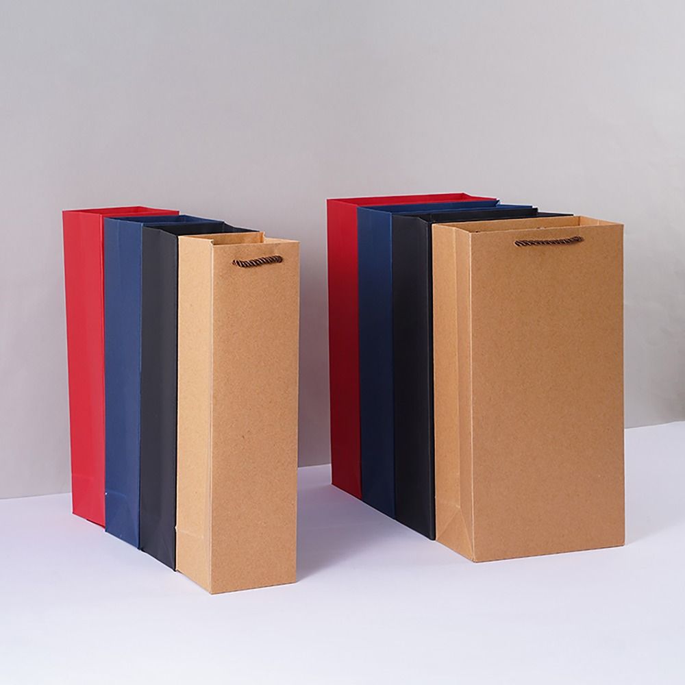 Portable Gift Packaging Red Wine Gift Bag Champagne Drinks Carrier Single/Double Bottle Kraft Paper Bag Flower Paper Bag Festivals