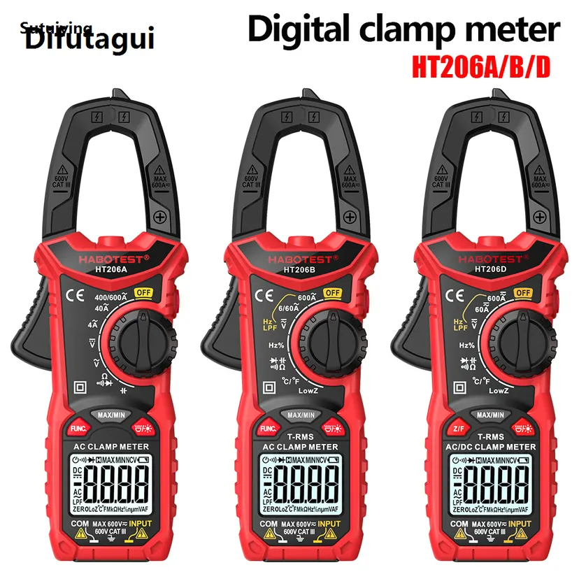 Difutagui Sutuiying HT206 Digital Clamp Meter AC DC Current NCV Multimeter Pinza Amperimetrica High Quality True RMS Capacitance Ohm Hz Temperature Voltage Test