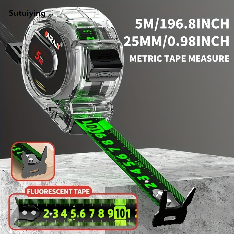 Sutuiying 1pc High-Precision aSelf-Locking Fluorescent Steel Tape Bargain price Measure Set, High-Visibility Fluorescent Markings
