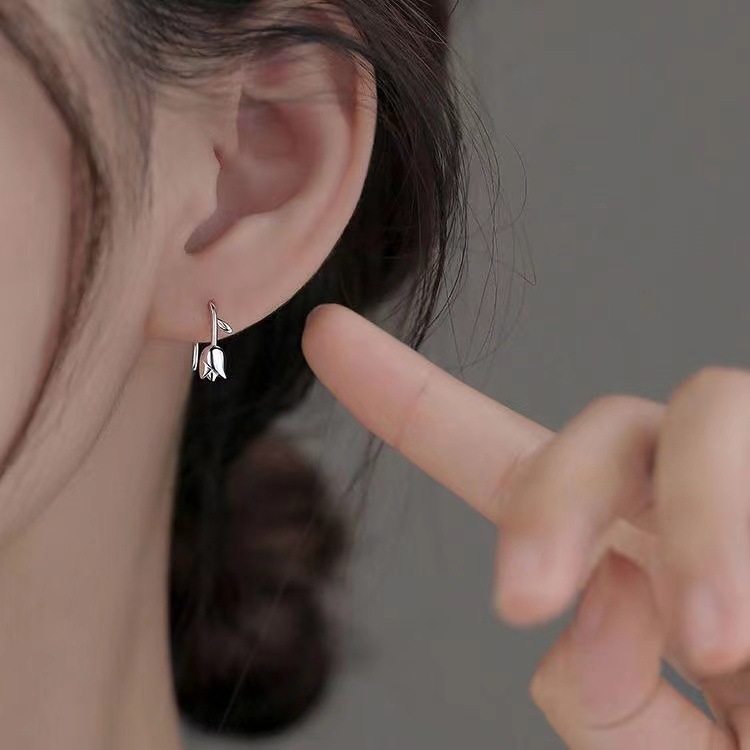 【Special offer】New Tulip Earrings silver Women's 2023 New Fashionable Sweet Earrings Small Earrings High-grade Earrings