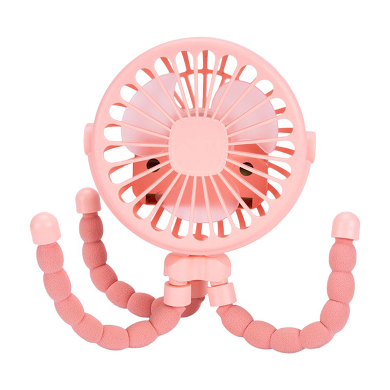Pink Portable USB Rechargeable Silent Fan 3 Speed Adjustable with Lighting for Car Seat Stroller