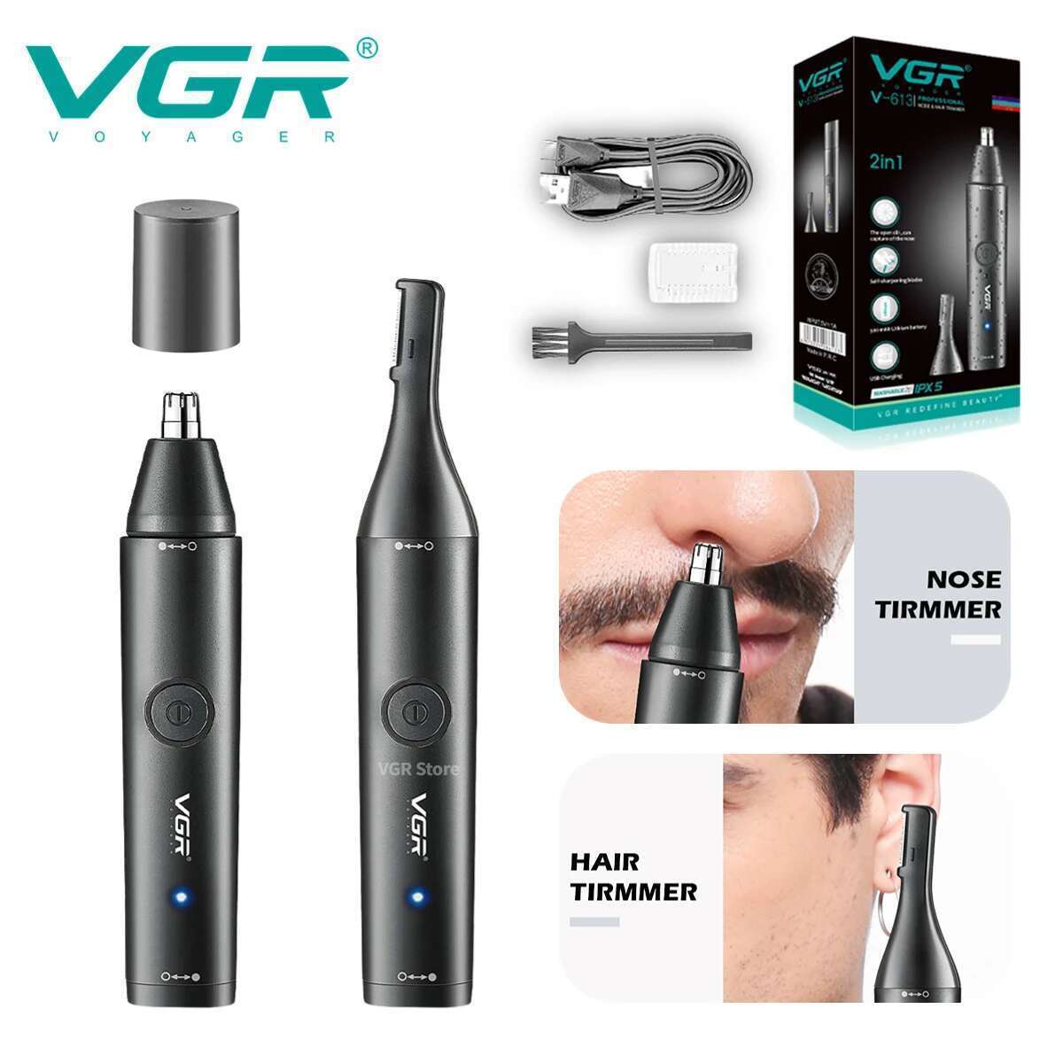 VGR Professional Mini Hair Electric Nose Trimmer 2 In 1 Clipper Portable Rechargeable Waterproof V-613