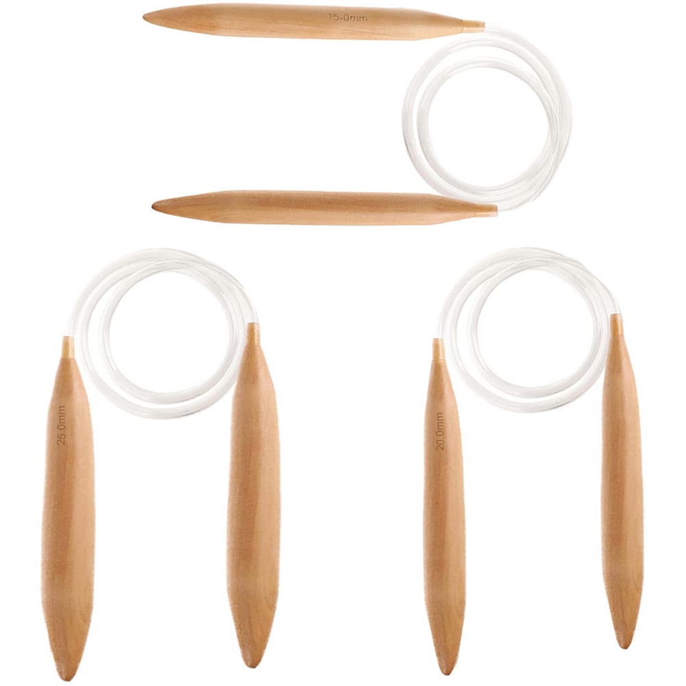 NAMUNY 3PC Wooden Circular Knitting Needles,15/20/25mm Natural Wood Jumbo Needle for Chunky Yarn Giant Circular Knitting Needle