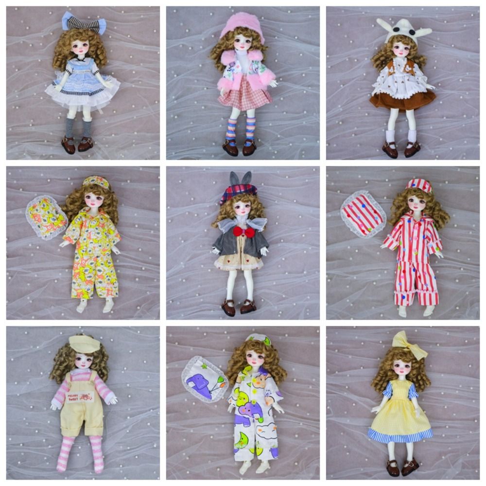 Trendy Retro 1/6 BJD Doll Outfit Set Pretty Cute 30cm Doll Clothes Casual Girl Toy Gift (Only Sell clothes)