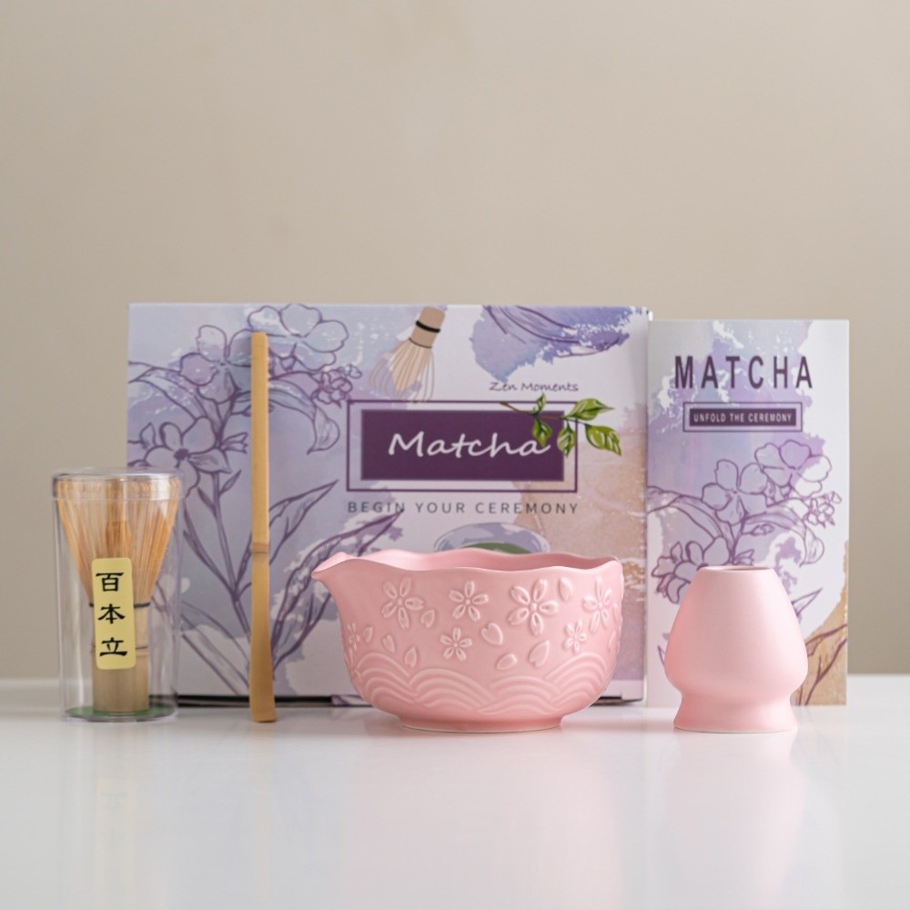 2/4/7 Pcs New Ceramic Matcha Bowl Flower with Pouring Spout Matcha Making Kit Reusable Sakura Japanese Tea Set Tea Lovers