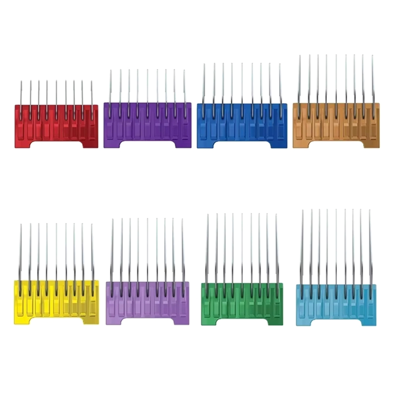 Stainless Steel Metal Combs Set 8-Colors for Professional Animal Clipper Guide Attachment for Pet Dog Cat Horse