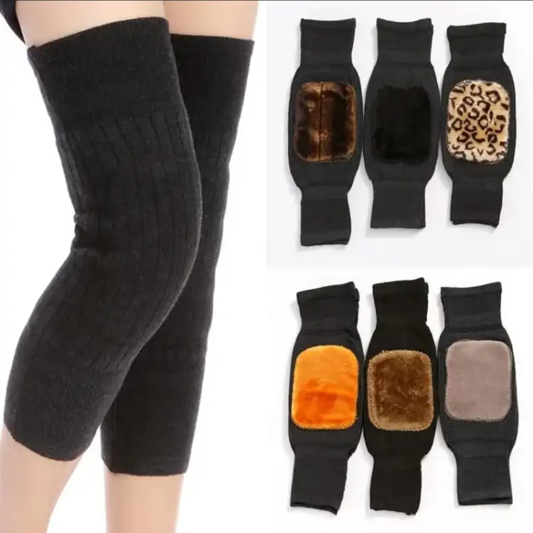 1 Pair Winter Warm Men and Women Double Thick Wool Protection Knee Plus Velvet Wind and Cold Protective Gear