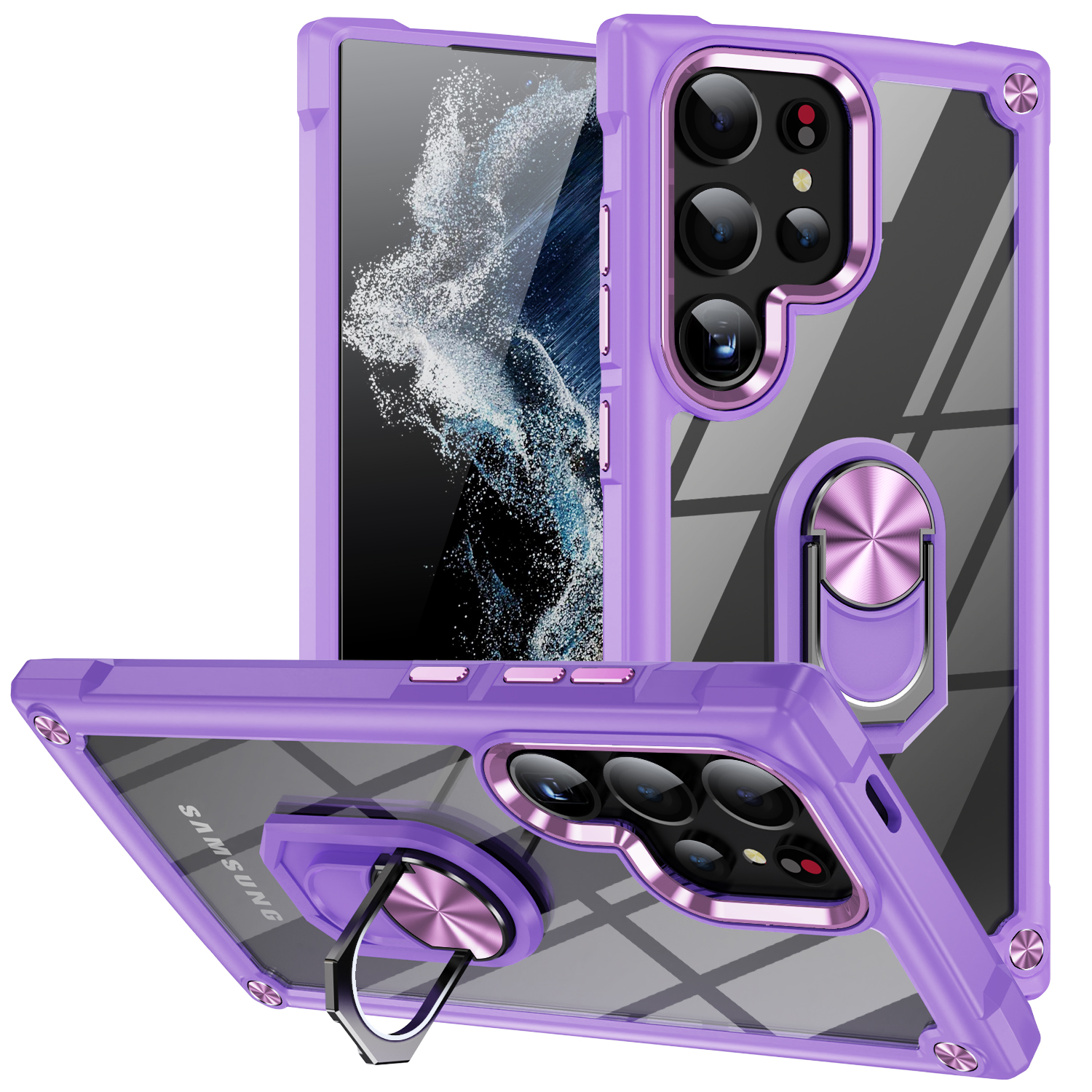 HODON 360 Rotating Bracket Armor Magnetic Case For Samsung Galaxy S25 S24 Ultra S23 Plus Cases With Lens Film Clear Wireless Charger Holder Full Anti-drop Cover