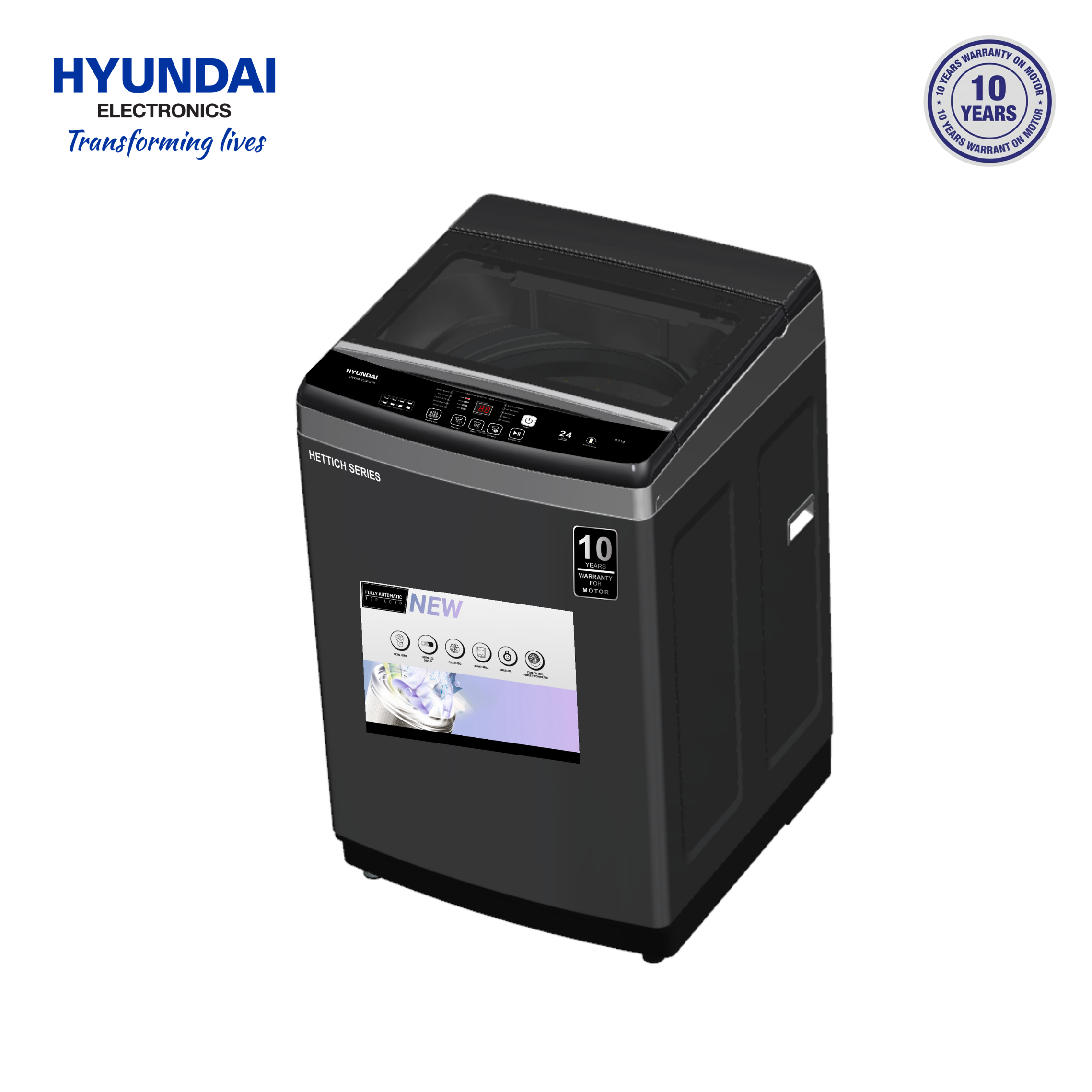 Hyundai Top Load Washing Machine 9 Kg | Fully Automatic | HYWM-TL90-IUM | BLDC Induction Motor | Smart Wash | Air Dry