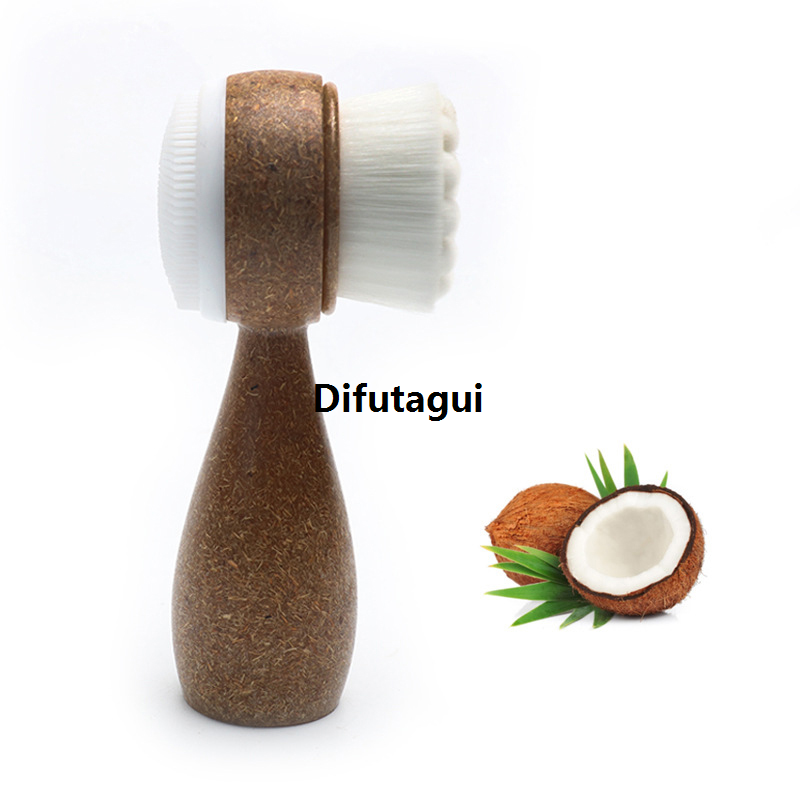 Difutagui Luxury Coconut Shred Handle Facial Brush Double Sided Facial Cleanser New Blackhead Removing Pore Cleaner Exfoliating Facial Brush