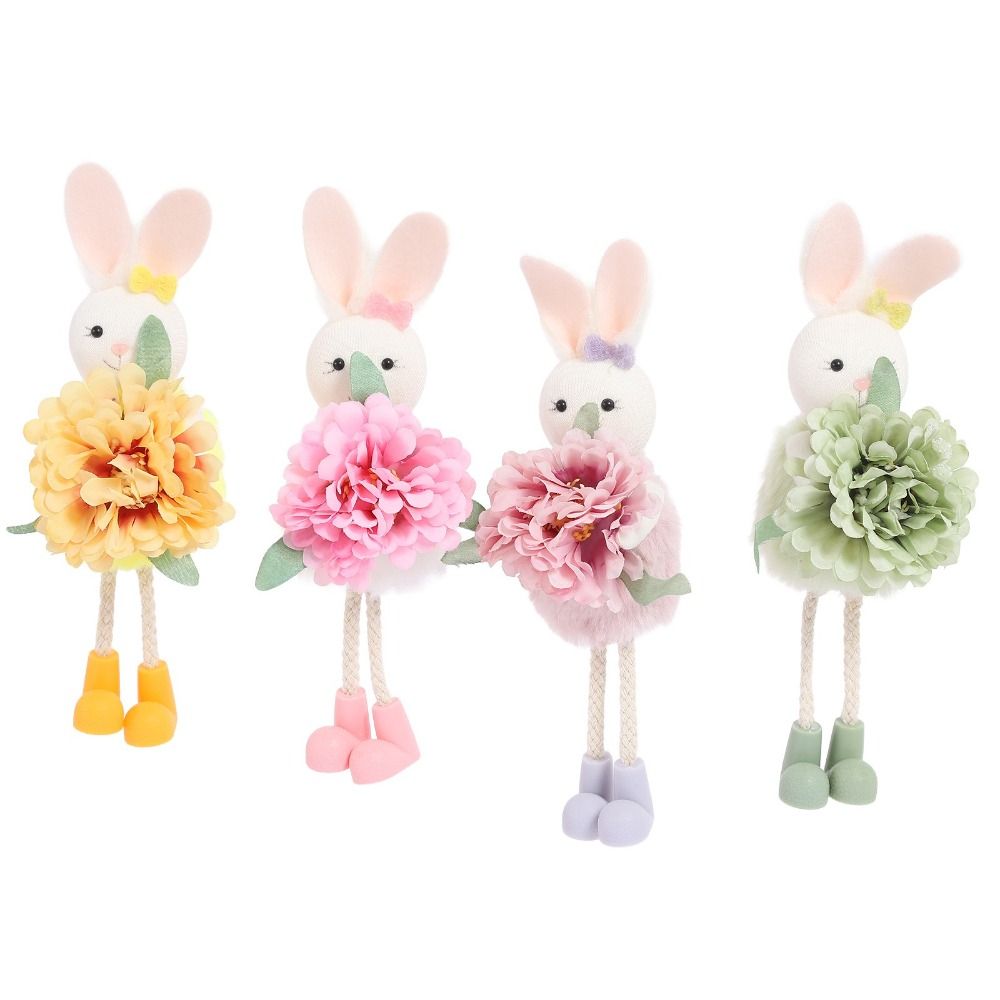 New Easter 3D Easter Rabbit Pendant Handmade Flower Decoration Rabbit Doll Standing Pose Colorful Design Bunny Figurine DIY Decoration