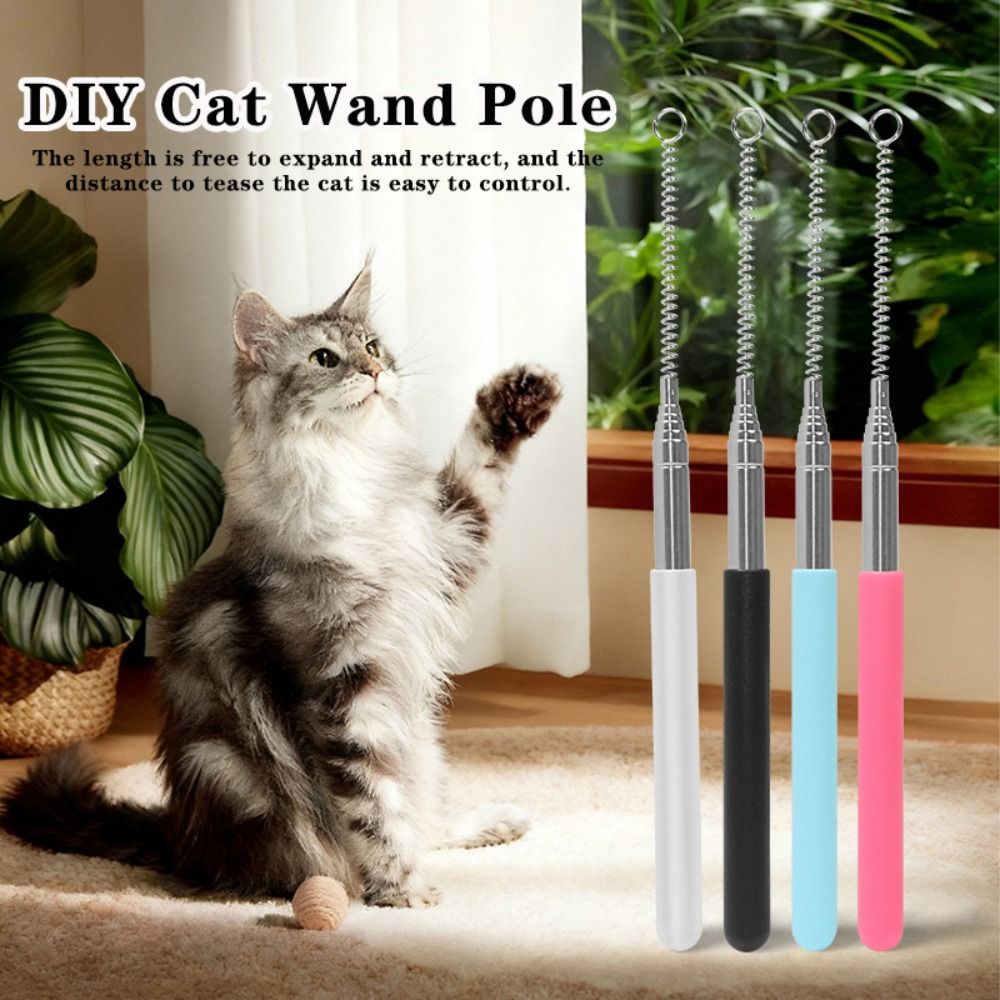 Compact Retractable Cat Wand Pole Stainless Steel with Hanging Loop DIY Cat Exercise Stick Adjustable Length Interactive Replacement Cat Wand Cat Owner