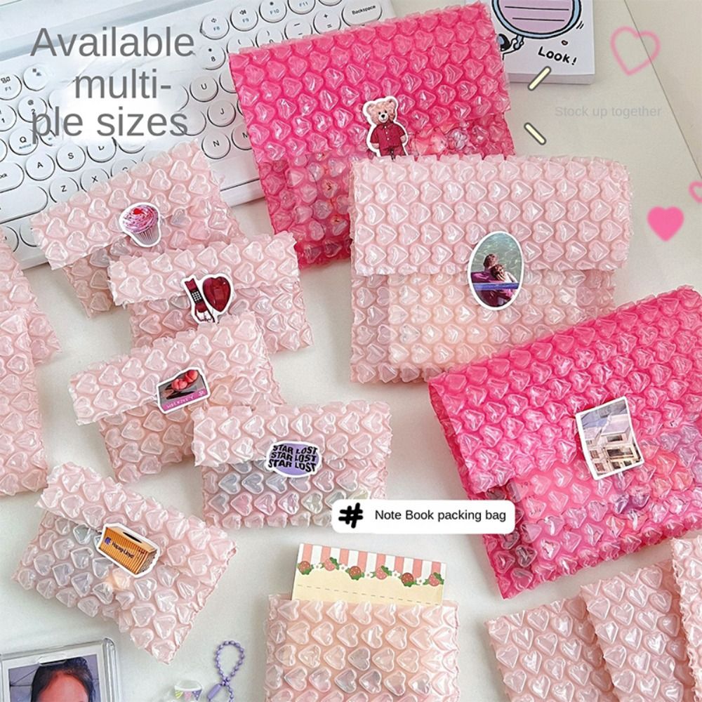 10pcs Foldable Heart Bubble Bag Self-Seal Packaging Pink Bubble Film Mini Shockproof Gift Packaging Bag Small Business Supplies