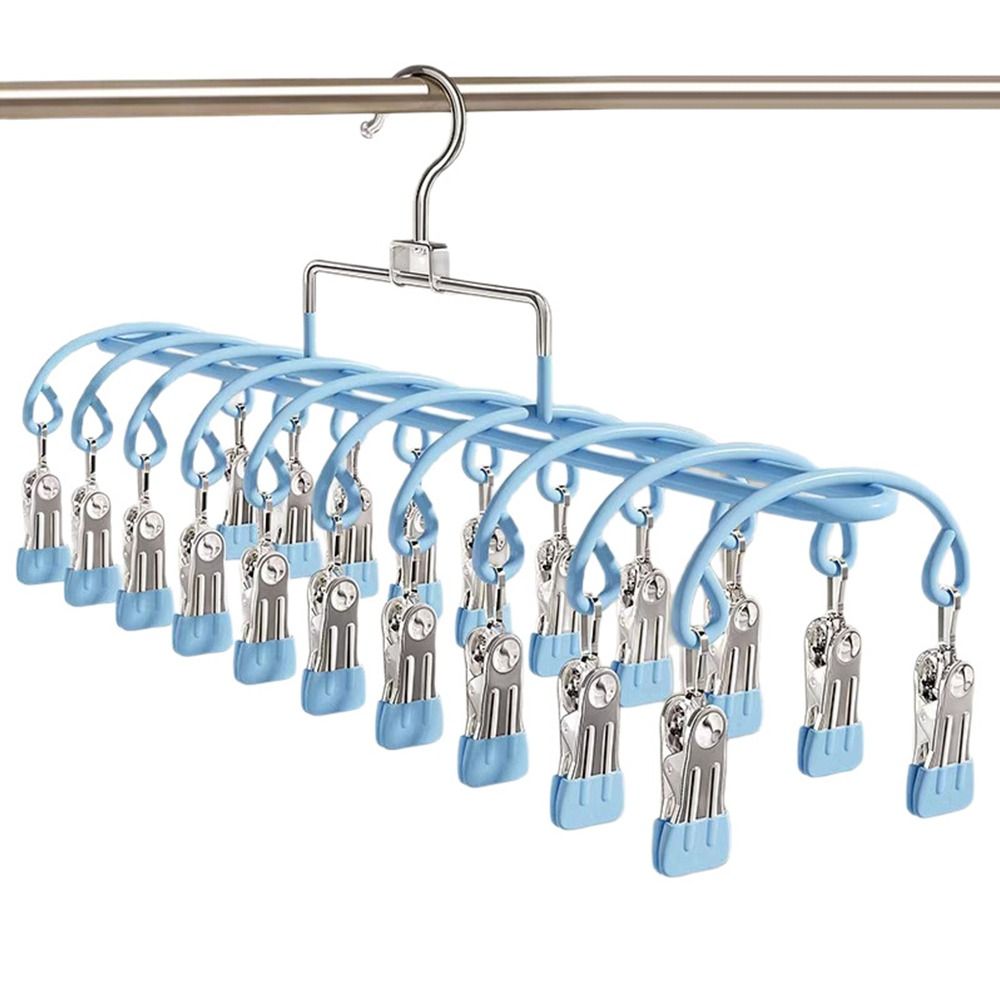 Durable Stainless Steel Clothes Hanger with 20 Clips Windproof Clothes Drying Rack Multi-purpose Non-slip Laundry Drying Rack for Socks Underwear