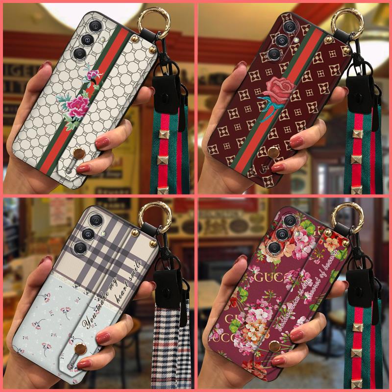 Wristband Durable Phone Case For Samsung Galaxy A35 5G Global Silicone Shockproof Luxury Wrist Strap Kickstand classical