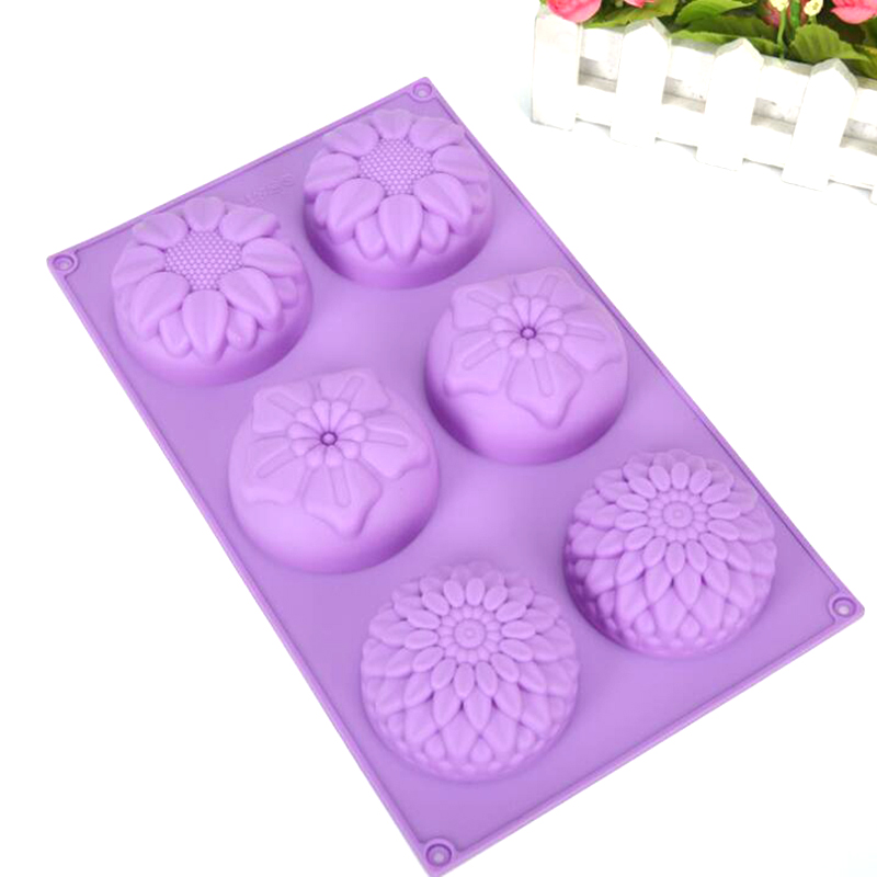 6 Hole DIY Silicone Art Handmade Soap Round Flower Shape Candle Cake Baking Mold ZHIXING