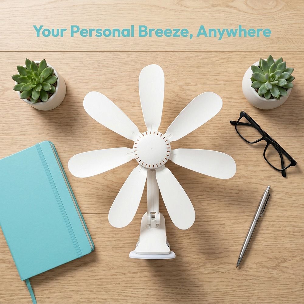Perfect Strong Wind Portable Clip Fan Powerful Airflow Clip Fan Small Personal Fan Hollow-out Design Seven Leaves Personal Cooling Fan Student Dormitory