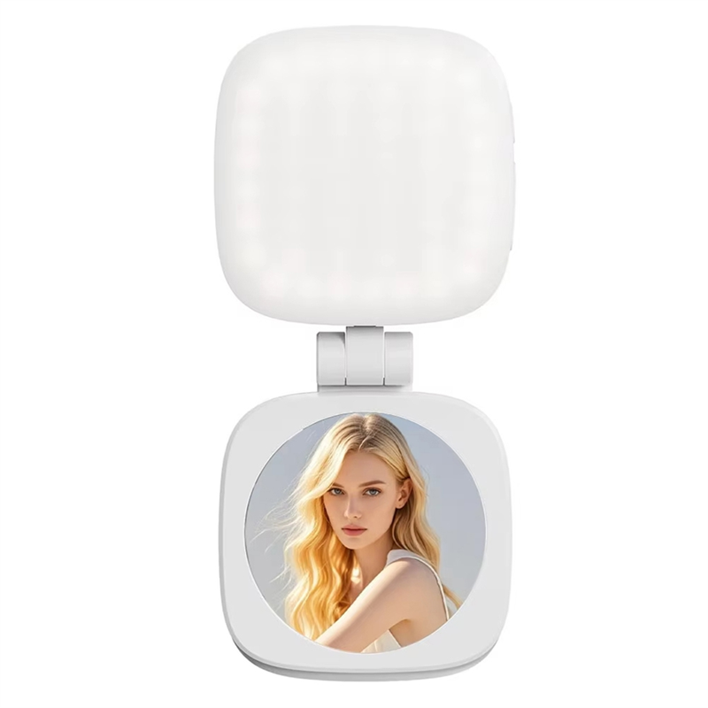 Adjustable 180° Flip & Built-in Mirror Light Mobile Phone Ring Light for Live Streaming Magnetic Mobile Phone Selfie Ring Light White