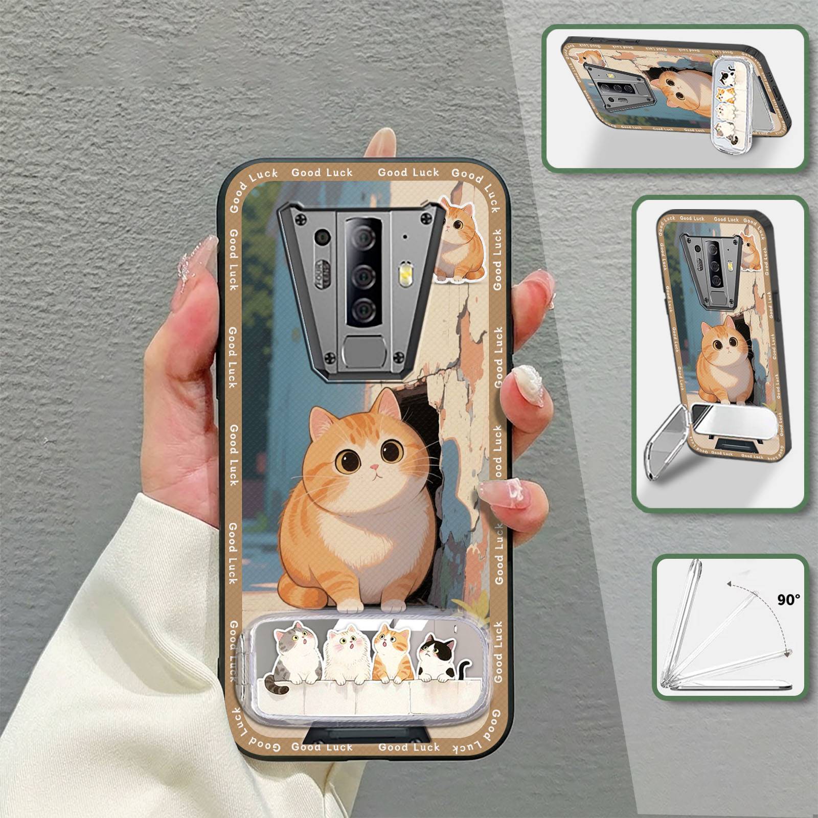 Shockproof Mirror Phone Case For Blackview BV6900 Kickstand TPU Waterproof Anti-knock Phone Pouch Makeup Mirror Cartoon