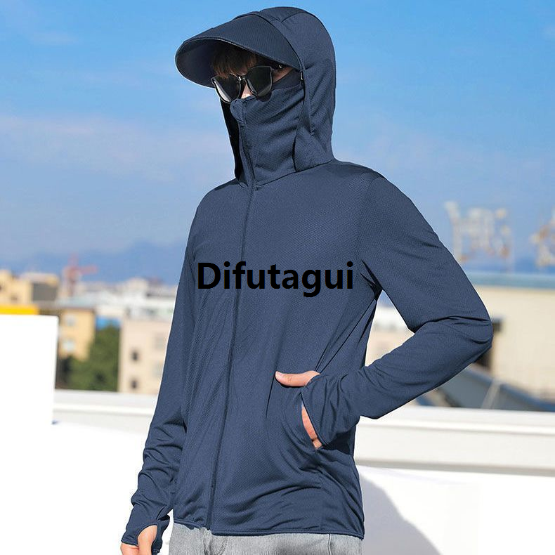Difutagui Outdoor Fishing Clothes Sun Protection Hat Men's Cycling Hooded Summer Profesional Uv Protection Sun Hat with Wide Brim Ice Silk Sun Protection Clothing