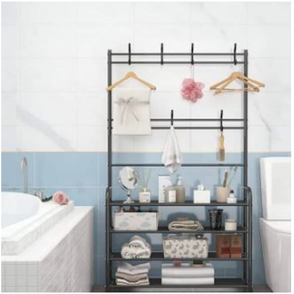 2-in-1 Coat Rack Stand with 8 hooks and 4 layer shoe shelves 80cm wide large sized Freestanding