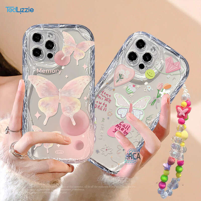 Fashion Compatible For Realme Note 50 C51 C55 C53 C35 C30s C67 Realme11 10 9i 6i 5 C31 C11 2021 7i C21Y C33 C12 C17 C2 Narzo 50A 30A Cute Bear Love Heart Butterfly Bracelet Soft Clear Case DongXiang