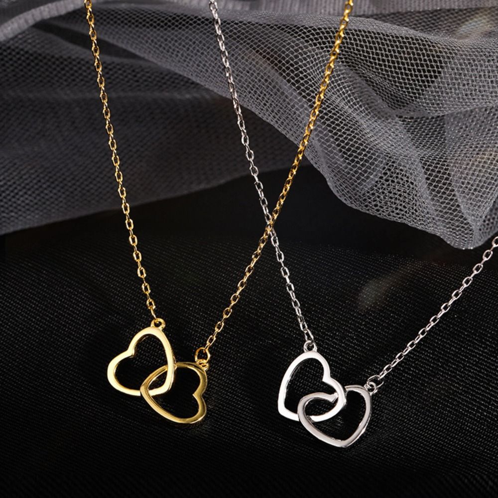 High Quality Alloy Love Drop Necklace Jewelry Light Weight Clavicle Choker Simple Style Double Heart Pendant Necklace